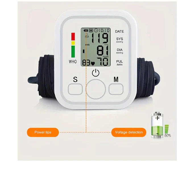 Automatic Arm Blood Pressure Monitor – Digital Sphygmomanometer with LCD Screen, Pulse Rate Detection, One-Touch Operation & Memory Function – Easy to Use at Home
