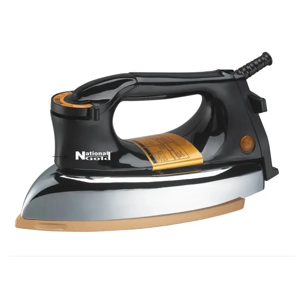 National Gold Dry Iron Heavy Weight Golden Plate 1000-1200 Watt Black Handle NG-786-M92B - 3 Years Brand Warranty